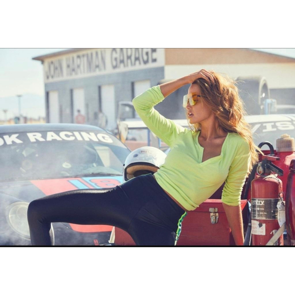 KORAL Tops - KORAL Women’s Neon Green Ribbed Long Sleeve Split Neck Top Size S NWT